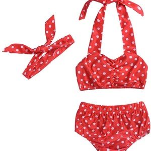 Toddler Girl 2T Polka Dot Bikini Set with Headband Swimsuit Halter Swimwear